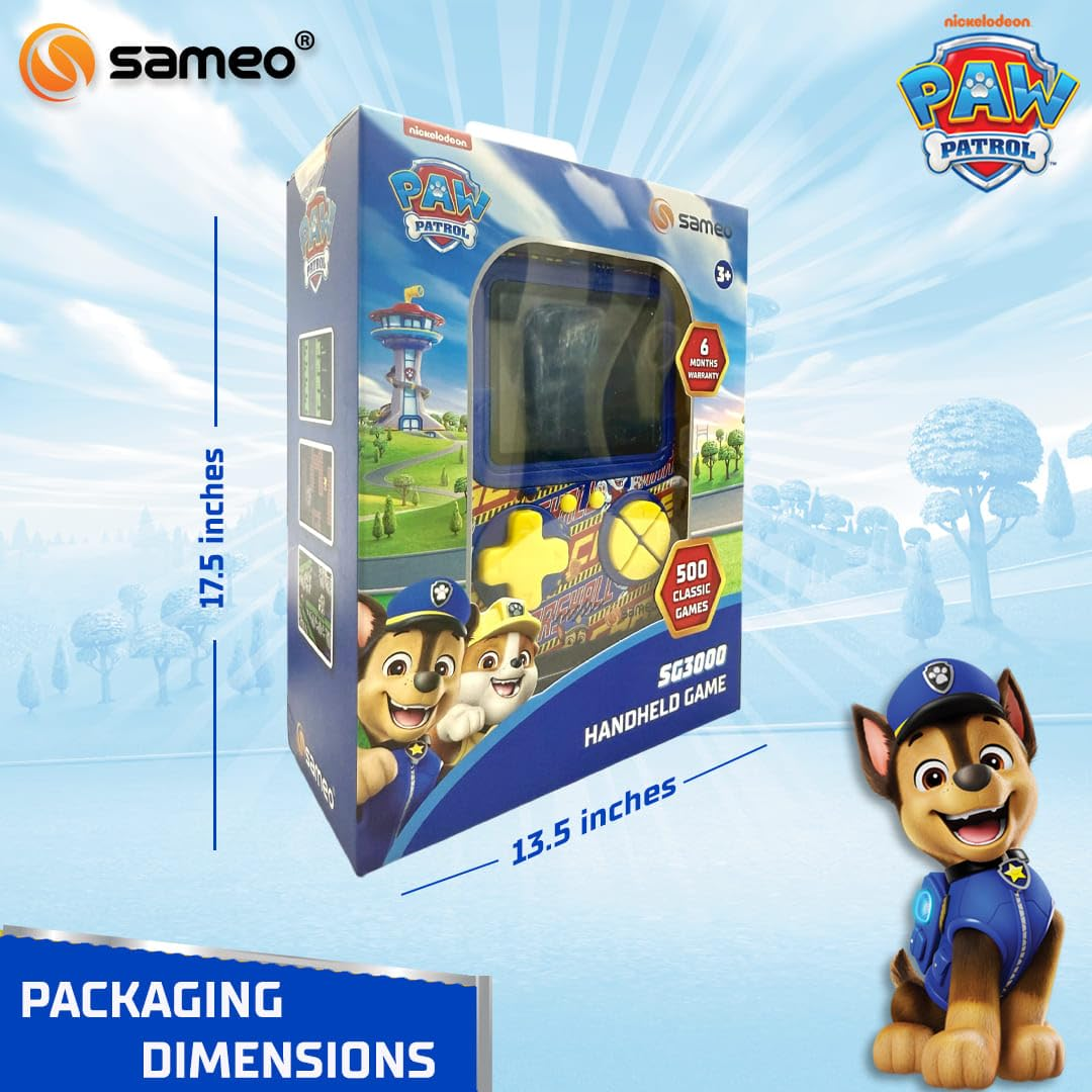 Sameo SG3000 Paw Patrol Edition Handheld Video Game Console, Retro Mini Game with 500 Classic Retro Game TV Compatible for Kids, Rechargeable - Chase Blue