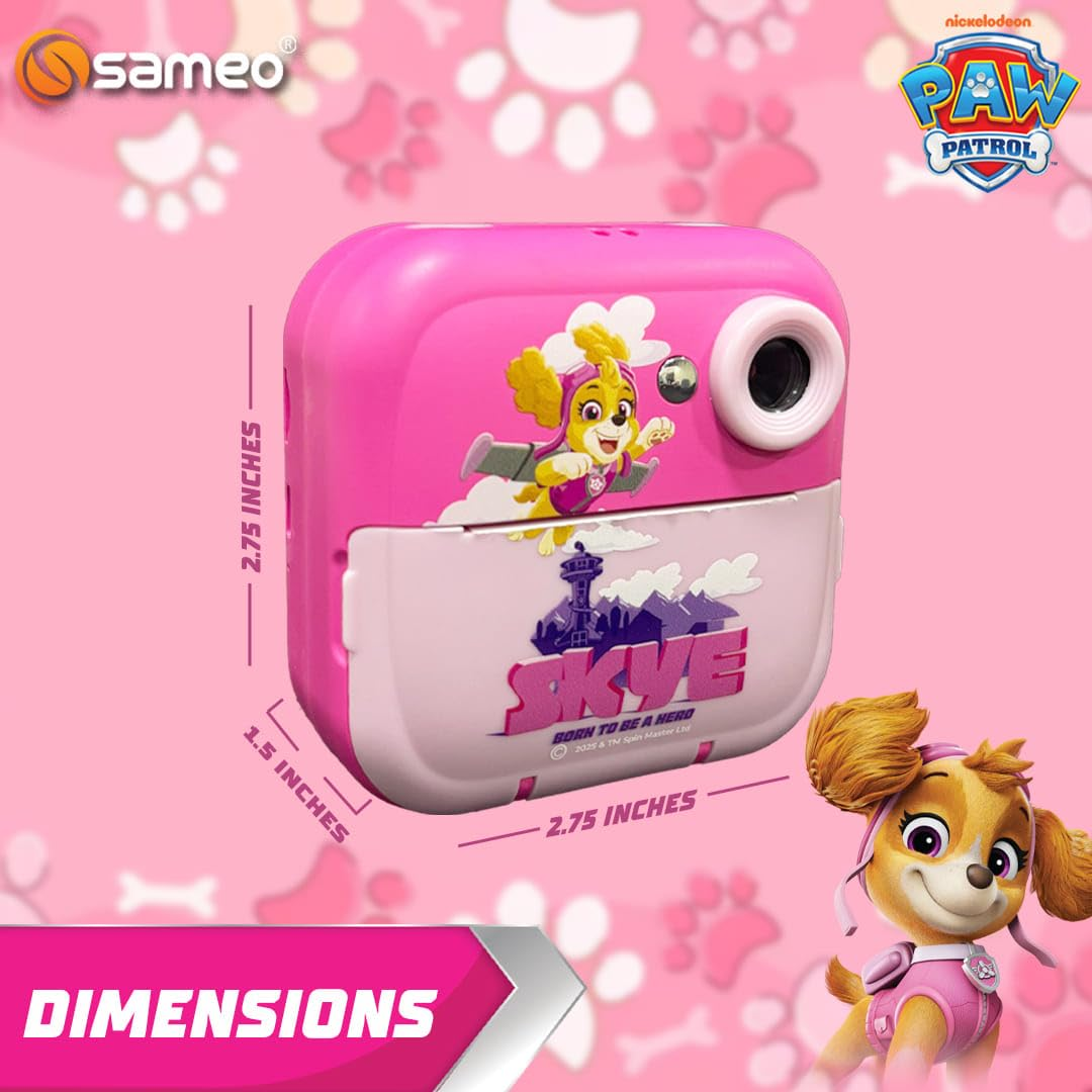 Sameo SC-Q5 Paw Patrol Edition Instant Print Camera for Kids| Ink-Free Thermal Printing | Kids Digital Camera with 2.4” IPS Screen | 32GB Card, Sticker Paper & Pens - Skpe Pink