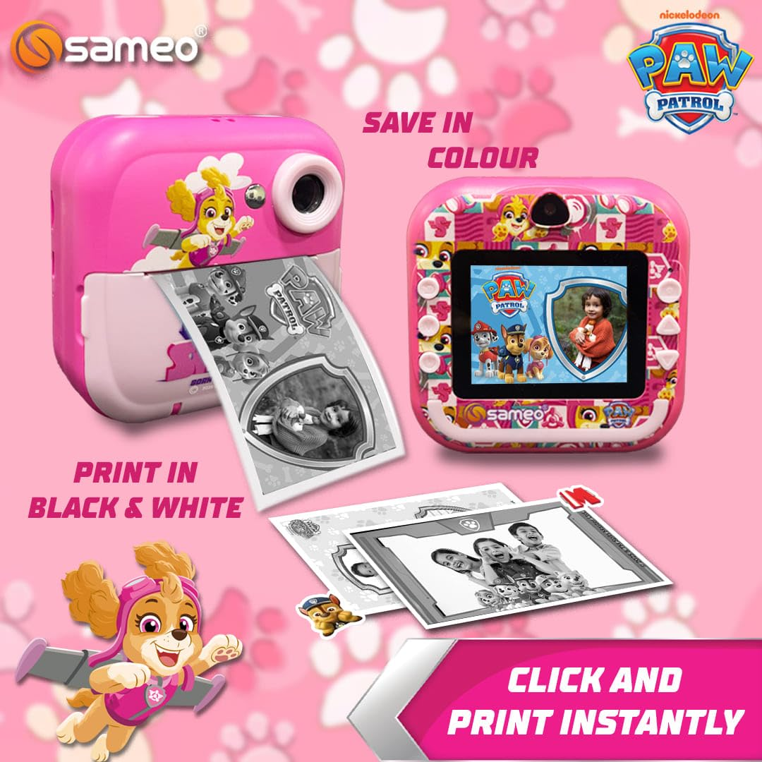Sameo SC-Q5 Paw Patrol Edition Instant Print Camera for Kids| Ink-Free Thermal Printing | Kids Digital Camera with 2.4” IPS Screen | 32GB Card, Sticker Paper & Pens - Skpe Pink