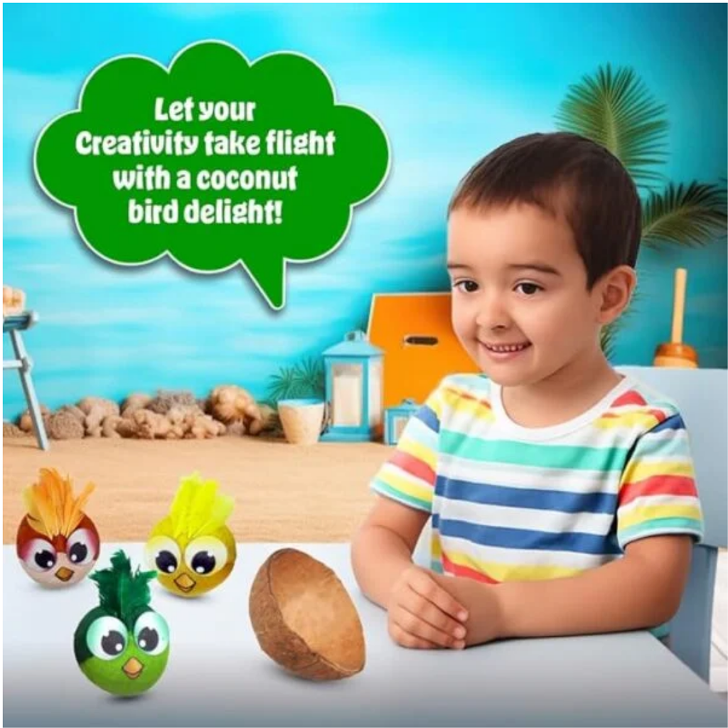 KREEDA- Coconut Shells Art & Craft Kit, CocoAngry Birds DIY Creative Activity, Coconut Shell Painting