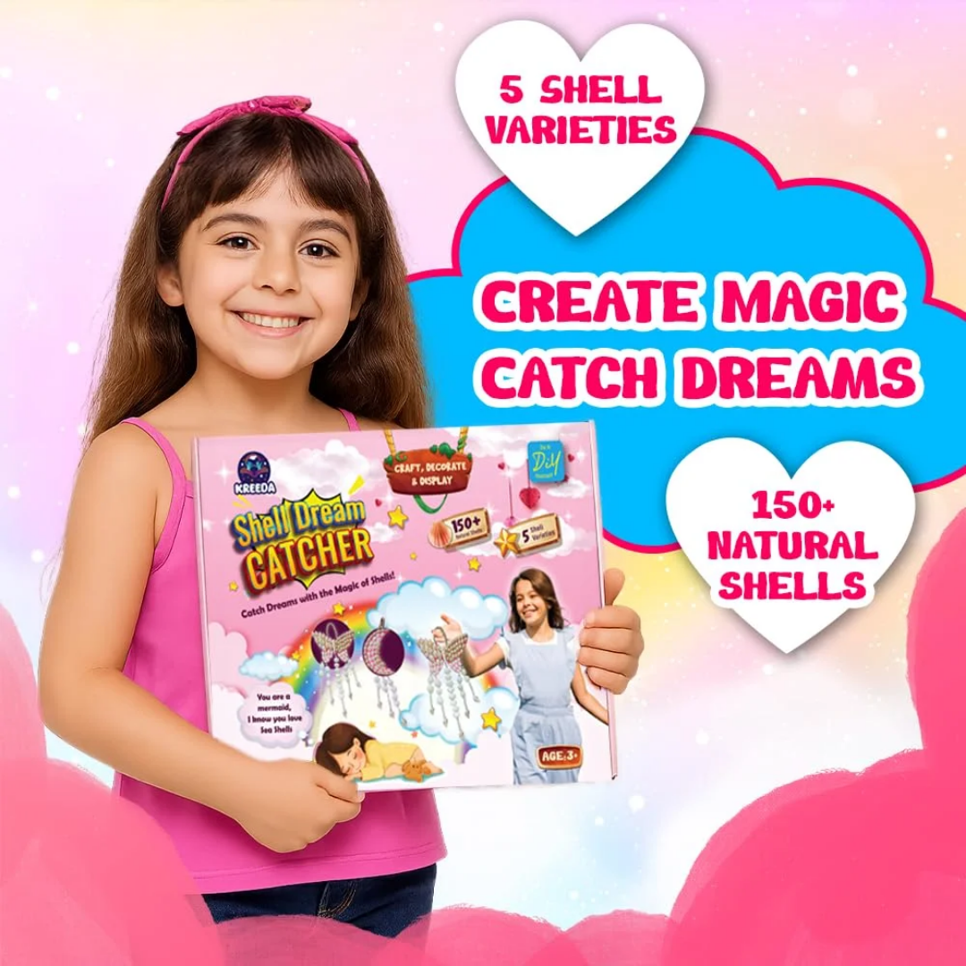 KREEDA- DIY Sea Shell Dream Catcher | Art & Craft Kit | DIY 150+ Natural Sea Shells | Creative Activity | Butterfly and Moon DIY kit