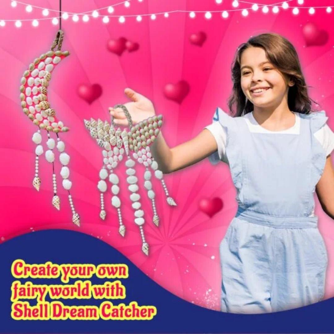 KREEDA- DIY Sea Shell Dream Catcher | Art & Craft Kit | DIY 150+ Natural Sea Shells | Creative Activity | Butterfly and Moon DIY kit