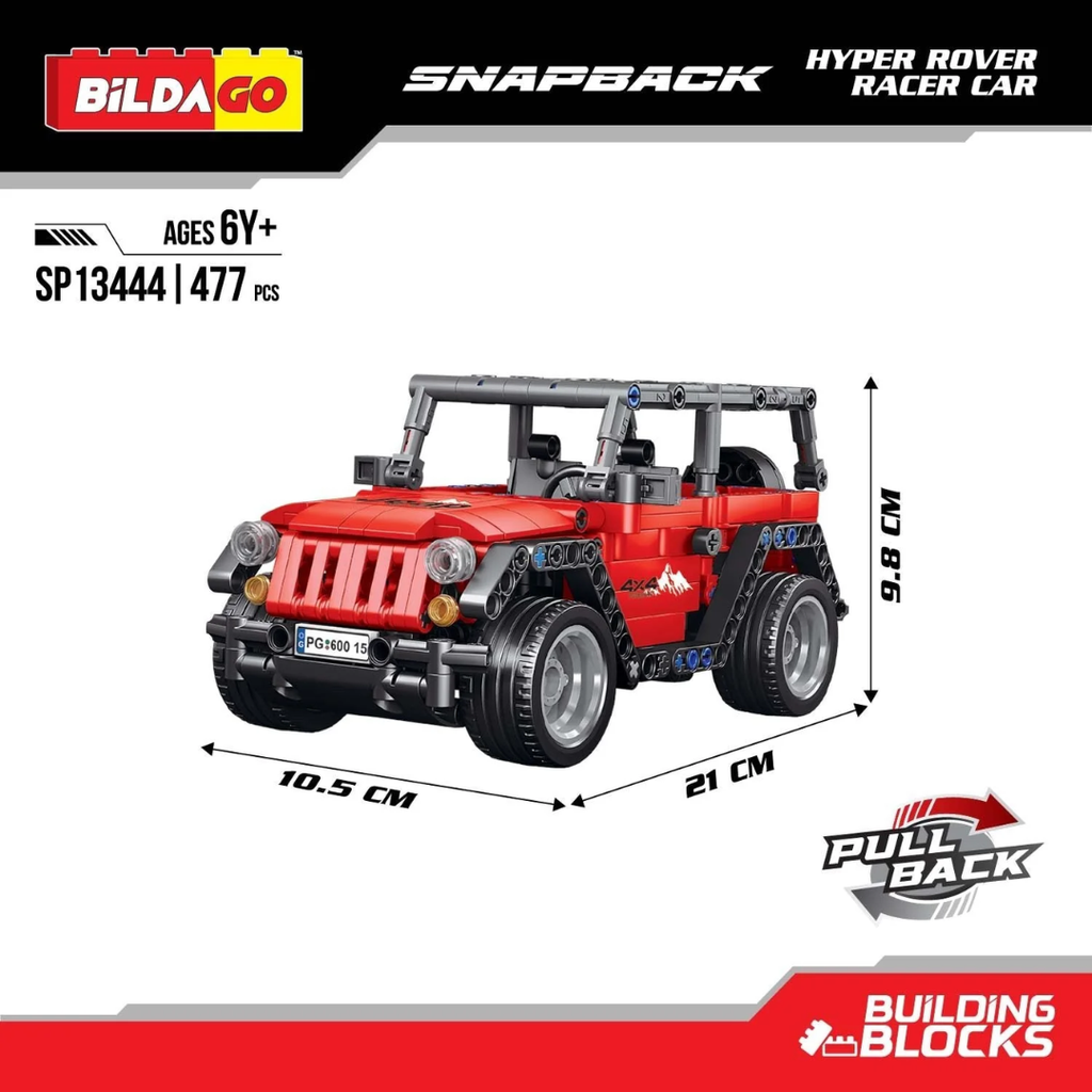 Bildago Snapback Racers - Hyper Rover - Pull back Racer Car (477 Pcs)