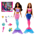 Barbie® Mermaid Set with 2 Brunette Dolls (12-in/30.40-cm), Colorful Mermaid Clothes, 4 Sea Pet Toys, 2 Tiaras, Headband, Necklace & Brush, Toy Gift for Ages 3 Years Old & , HBW89