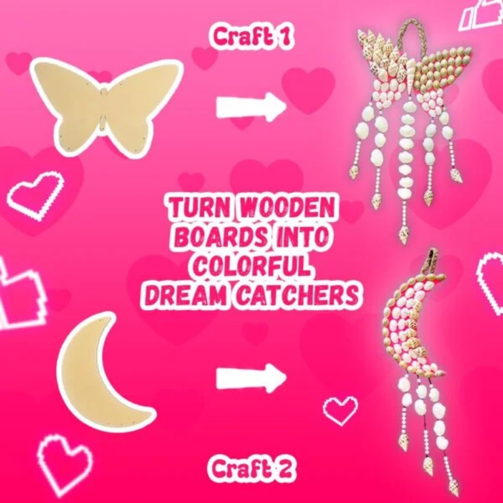 KREEDA- DIY Sea Shell Dream Catcher | Art & Craft Kit | DIY 150+ Natural Sea Shells | Creative Activity | Butterfly and Moon DIY kit