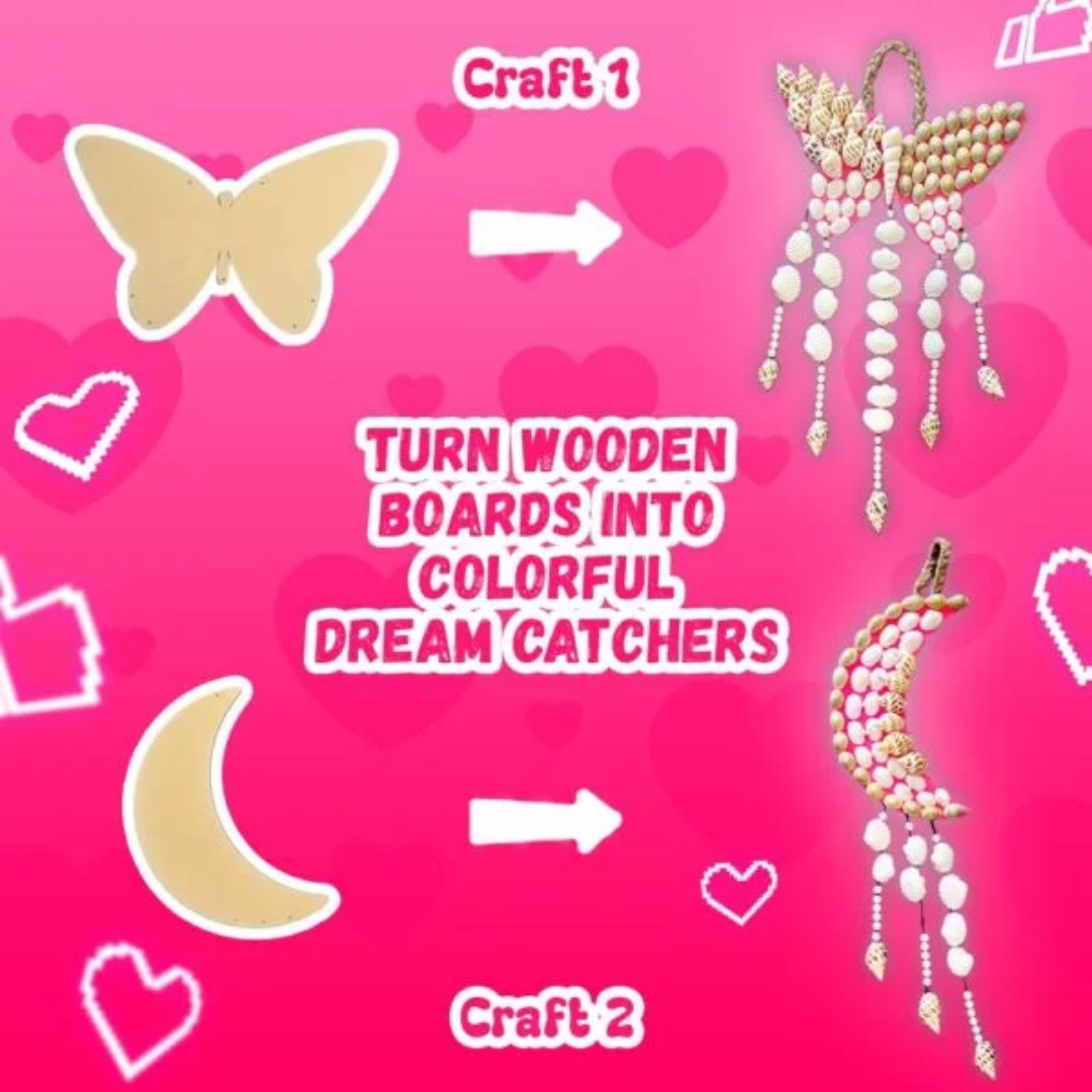 KREEDA- DIY Sea Shell Dream Catcher | Art & Craft Kit | DIY 150+ Natural Sea Shells | Creative Activity | Butterfly and Moon DIY kit