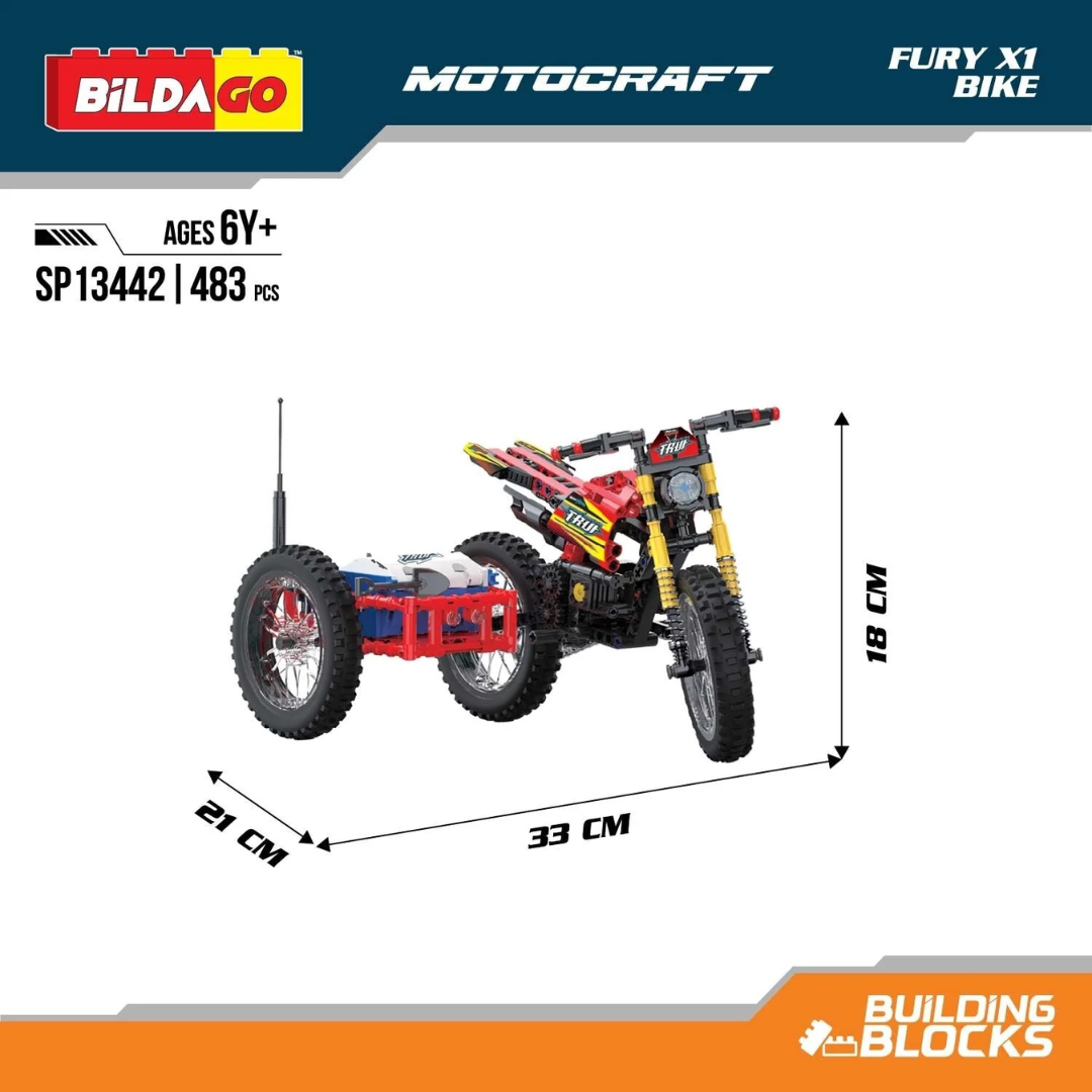 Bildago Motocraft - Fury X1 - Pull Back Bike (483 PCS) 1:8 Super Bike