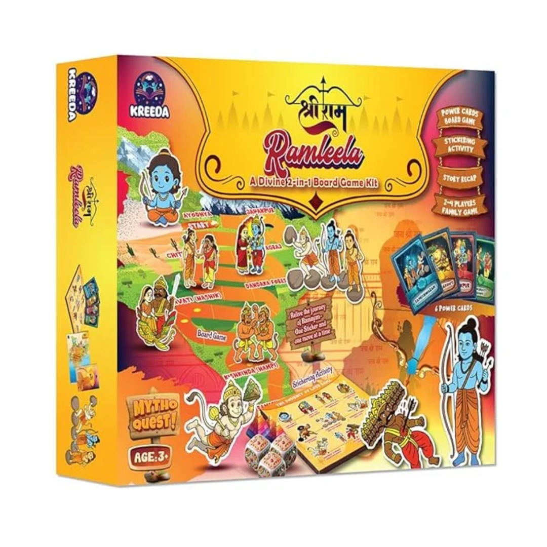 Ramleela | 2-in-1 Board Game for Kids and Adults | Reusable Stickering Activity