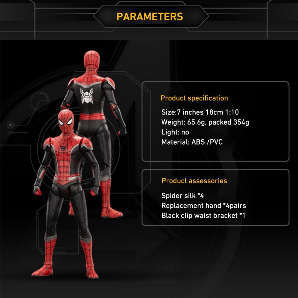ZD Toys 1/10 Scale 7 inch No Way Home Spider-man Red and Black Upgraded Suit Collector Action Figure