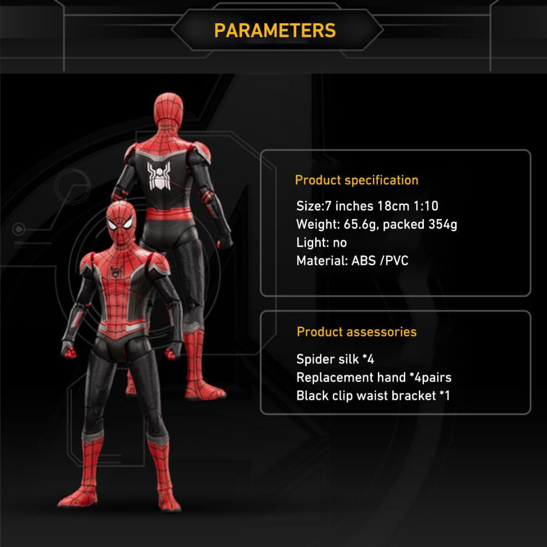 ZD Toys 1/10 Scale 7 inch No Way Home Spider-man Red and Black Upgraded Suit Collector Action Figure