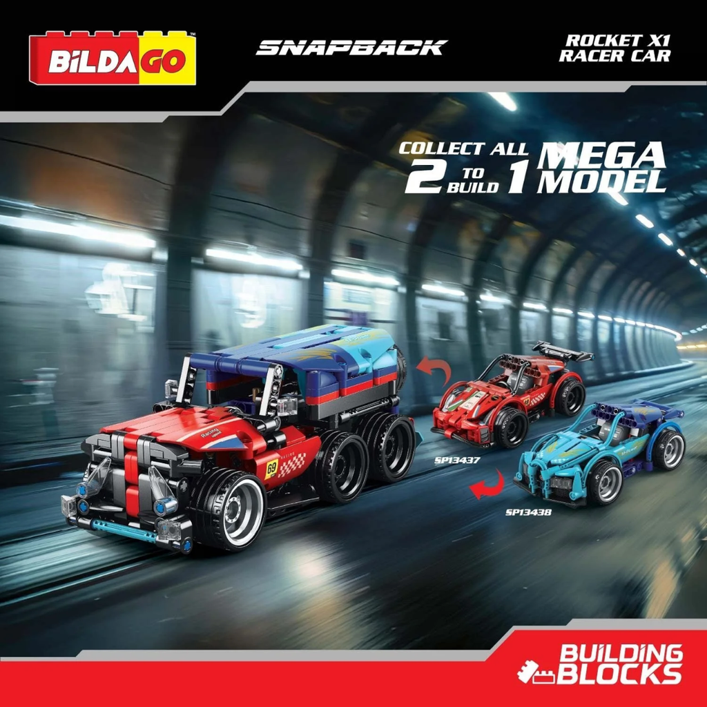 Bildago Snapback Racers - Rocket X1 - Pull back Racer Car (200 Pcs)