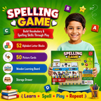 Spelling Game | Educational Board Game | Learning Toy for Kids 3-8 Years | 50 Picture Cards & 52 Alphabet Blocks with Storage Box | Builds Vocabulary | Travel-Friendly Birthday Gift for Kids
