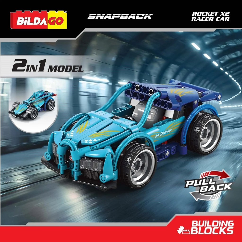 Bildago Snapback Racers - Rocket X2 - Pull back Racer Car (204 Pcs)