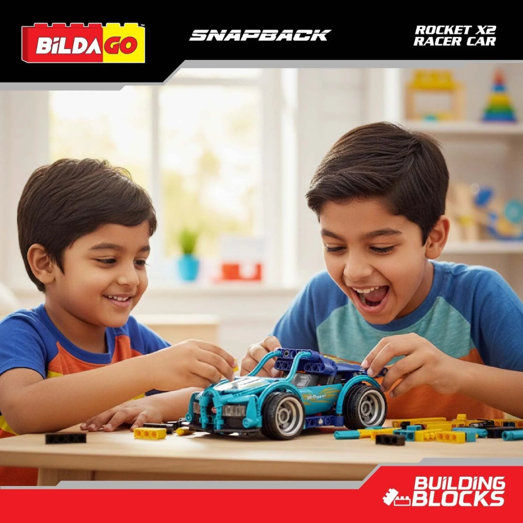 Bildago Snapback Racers - Rocket X2 - Pull back Racer Car (204 Pcs)