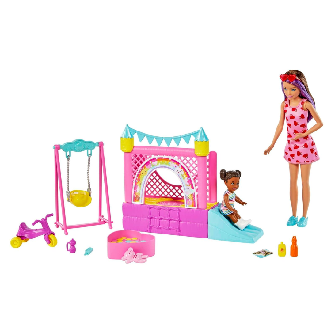 Barbie Skipper™ Babysitters Inc.™ Bounce House Playset with Skipper™ Babysitter Doll, Toddler Doll, Swing & Accessories, Toy for 3 Year Olds & Up, HHB67