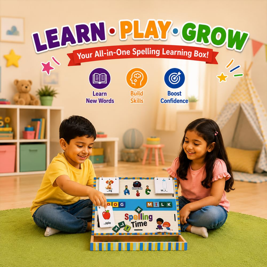 Spelling Game | Educational Board Game | Learning Toy for Kids 3-8 Years | 50 Picture Cards & 52 Alphabet Blocks with Storage Box | Builds Vocabulary | Travel-Friendly Birthday Gift for Kids
