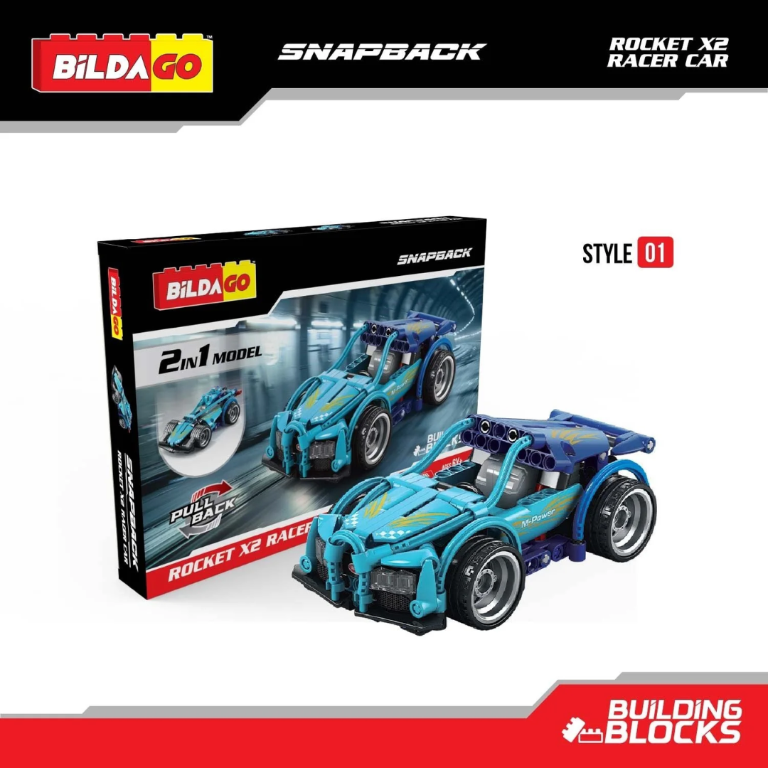 Bildago Snapback Racers - Rocket X2 - Pull back Racer Car (204 Pcs)