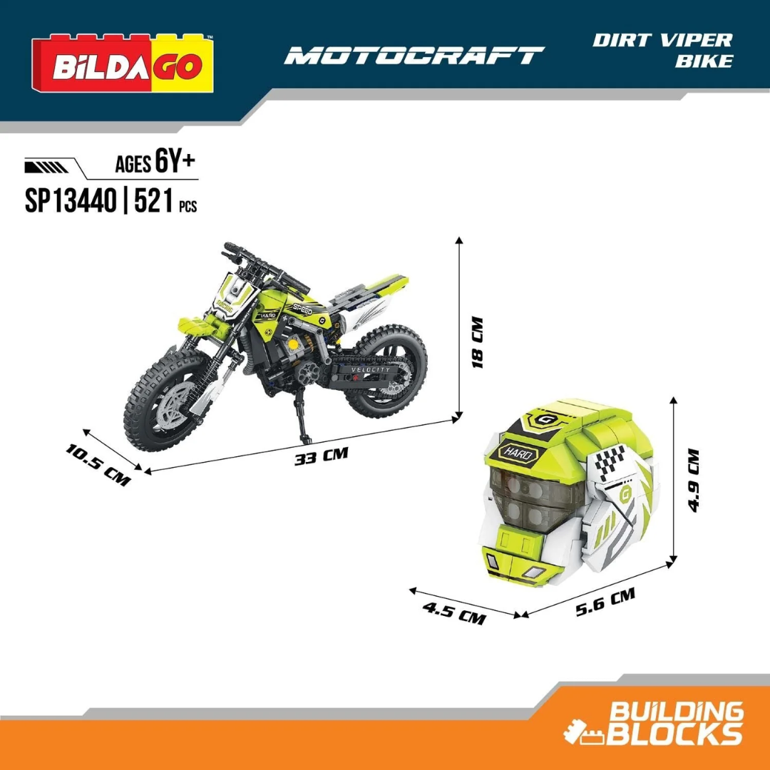 Bildago Motocraft - Dirt Viper - Pull back Bike (521 PCS) 1:8 Super Bike