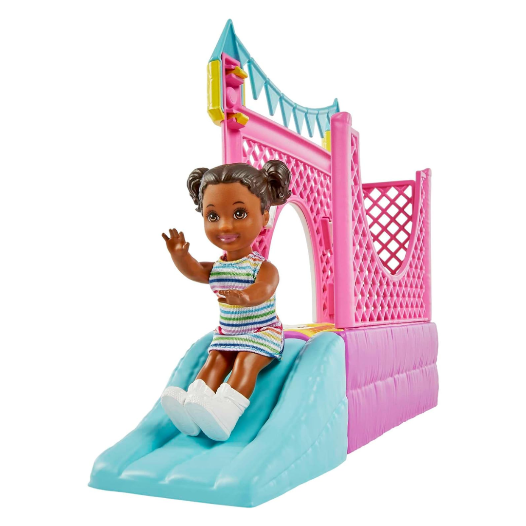 Barbie Skipper™ Babysitters Inc.™ Bounce House Playset with Skipper™ Babysitter Doll, Toddler Doll, Swing & Accessories, Toy for 3 Year Olds & Up, HHB67