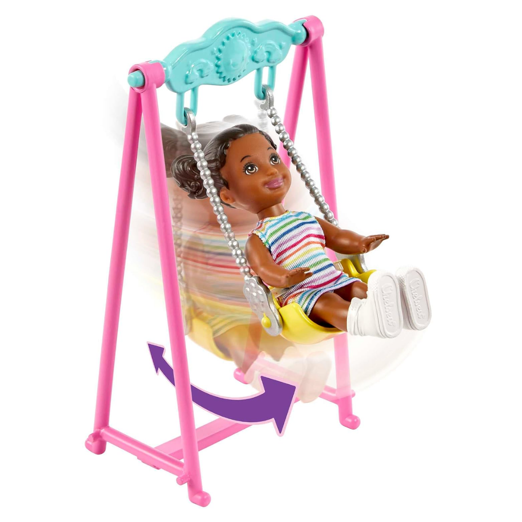 Barbie Skipper™ Babysitters Inc.™ Bounce House Playset with Skipper™ Babysitter Doll, Toddler Doll, Swing & Accessories, Toy for 3 Year Olds & Up, HHB67