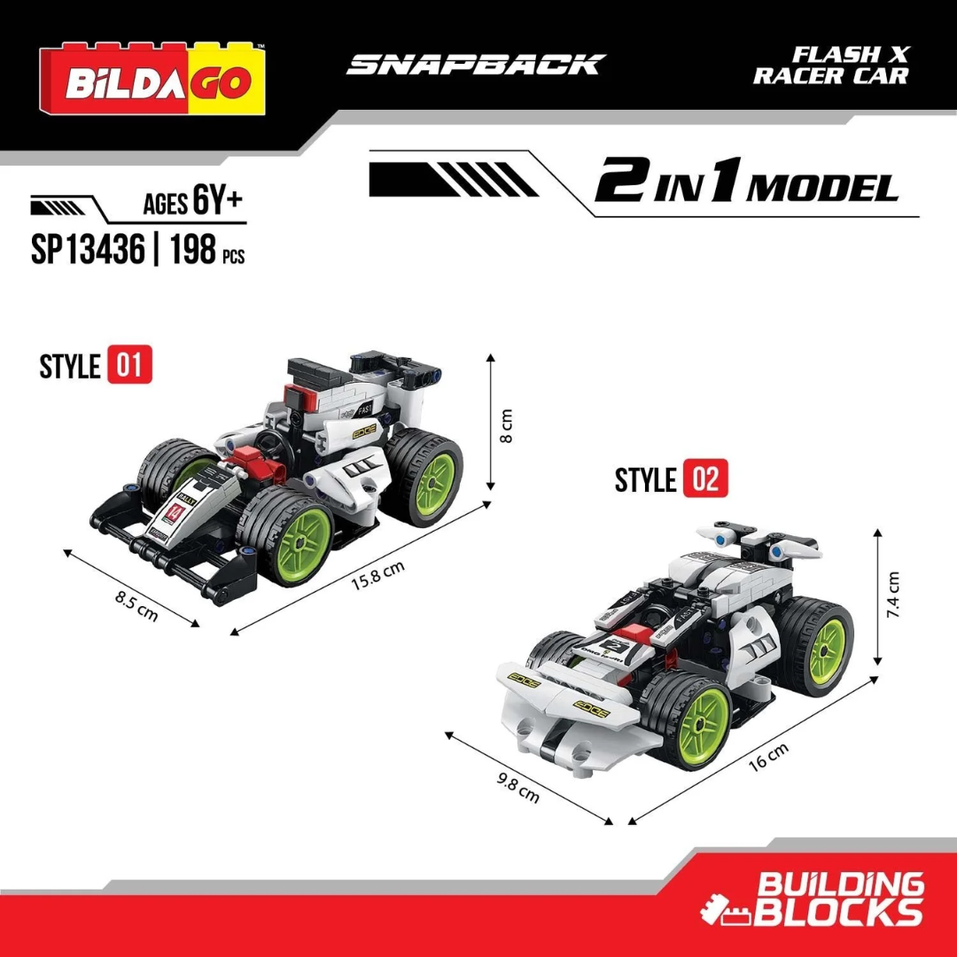 Bildago Snapback Racers - Flash X - Pull back Racer Car (198 PCS)