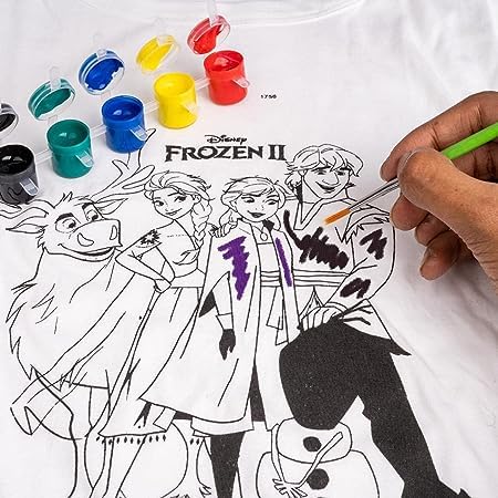 JAPSI Art & Craft DIY Kit for Kids | Paint Your T-Shirt | Free Size T-Shirt for 5-10 Years Kids | Gift for Girls and Boys | Craft Activity Kit for 5+ Year Old (Frozen Theme)