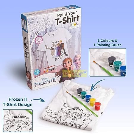 JAPSI Art & Craft DIY Kit for Kids | Paint Your T-Shirt | Free Size T-Shirt for 5-10 Years Kids | Gift for Girls and Boys | Craft Activity Kit for 5+ Year Old (Frozen Theme)