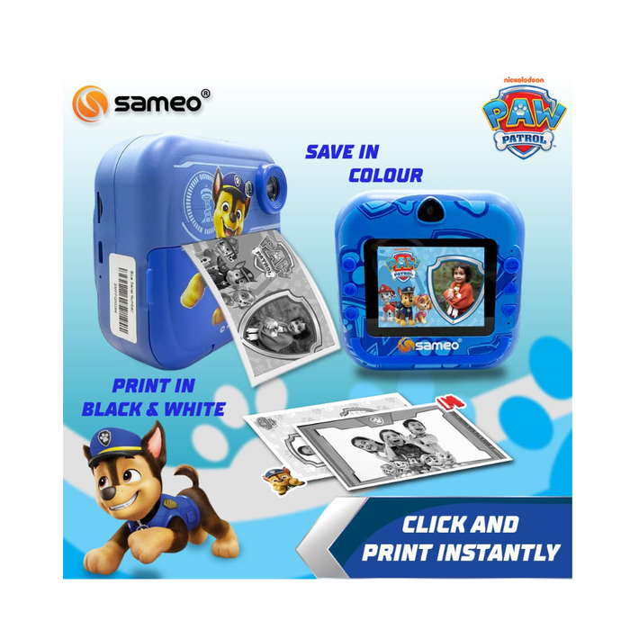 Sameo SC-Q5 Paw Patrol Edition Instant Print Camera for Kids| Ink-Free Thermal Printing | Kids Digital Camera with 2.4” IPS Screen | 32GB Card, Sticker Paper & Pens - Chase Blue