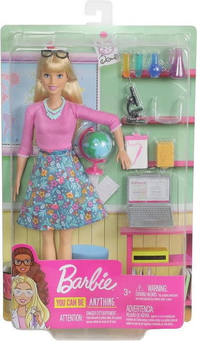 Barbie GJC23 Teacher Doll (Blonde) with Ten Accessories for Teaching, with a Rotating Globe and Folding Laptop