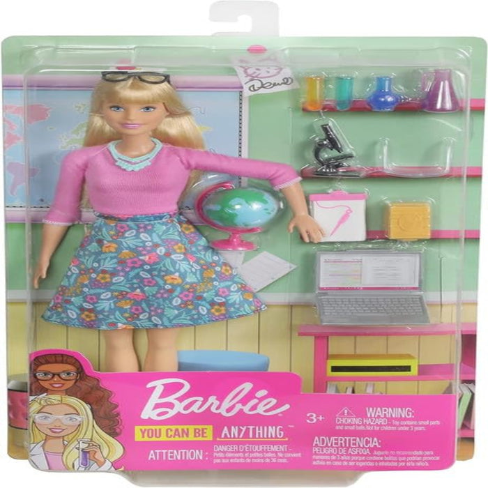 Barbie GJC23 Teacher Doll (Blonde) with Ten Accessories for Teaching, with a Rotating Globe and Folding Laptop