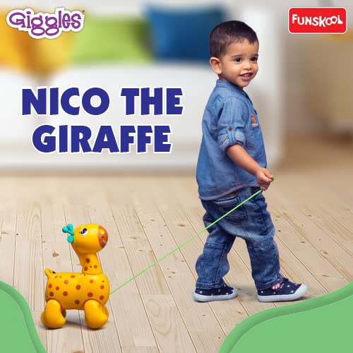 Funskool Giggles, Nico The Giraffe, Cute little Giraffe, Pull Along Toy, Head bobs up and down, tail wags, 18 months and above