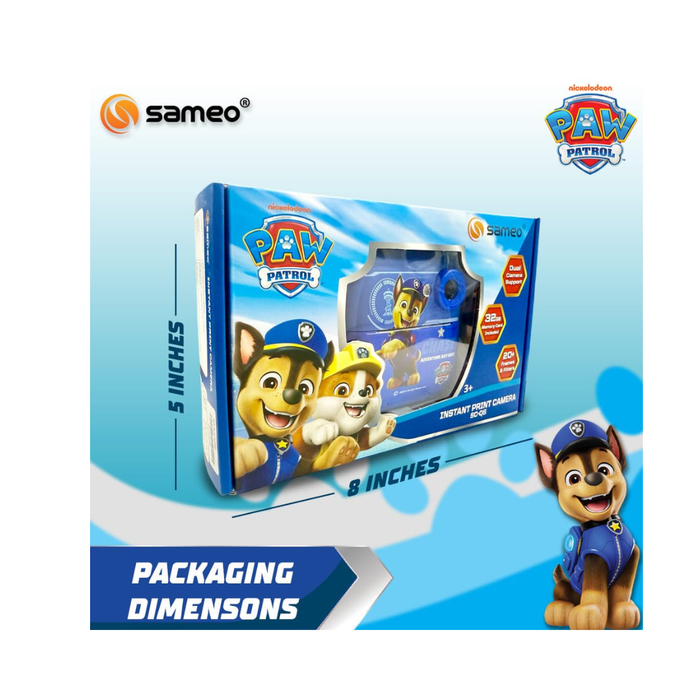 Sameo SC-Q5 Paw Patrol Edition Instant Print Camera for Kids| Ink-Free Thermal Printing | Kids Digital Camera with 2.4” IPS Screen | 32GB Card, Sticker Paper & Pens - Chase Blue