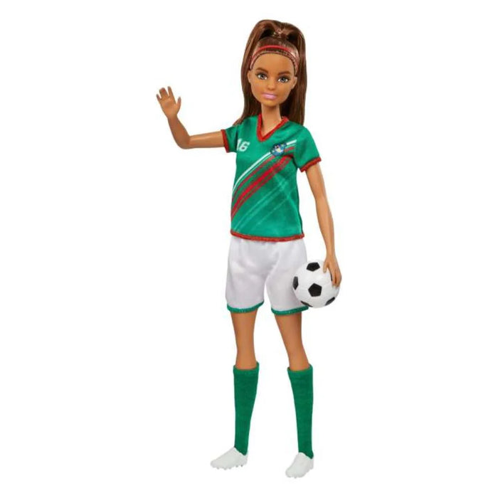 Barbie Soccer Doll, Brunette, #16 Uniform, Soccer Ball, Cleats, Socks