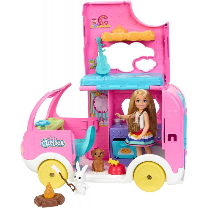 Barbie Chelsea 2-in-1 Camper Playset With Chelsea Small Doll, 2 Pets & 15 Accessories
