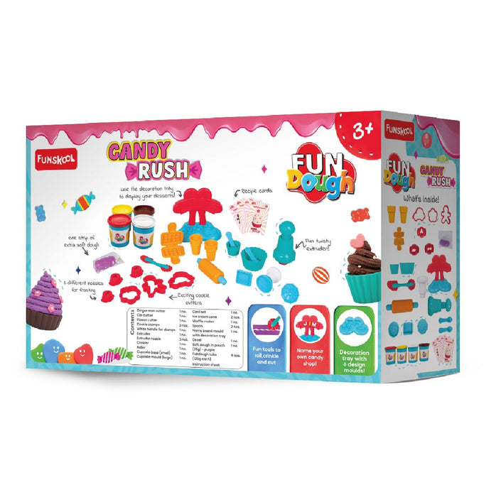 Fun Dough Fundough Funskool Playset Candy Rush, Food Themed Playset, Multicolour, Dough, Toy, Shaping, Sculpting, 3 Years and Above