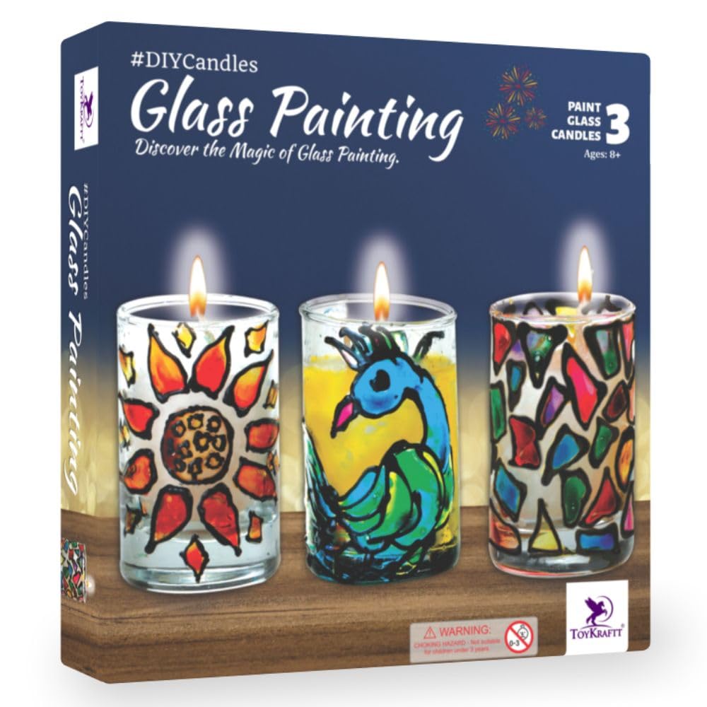 Toykraftt Glass Painting Kit for Kids| DIY Candle Making Kit for Kids| Art & Craft Kit for Kids Age 8 to 12 Christmas Gift for Girls Boys| Glass Painting Candle Making Pack of 1