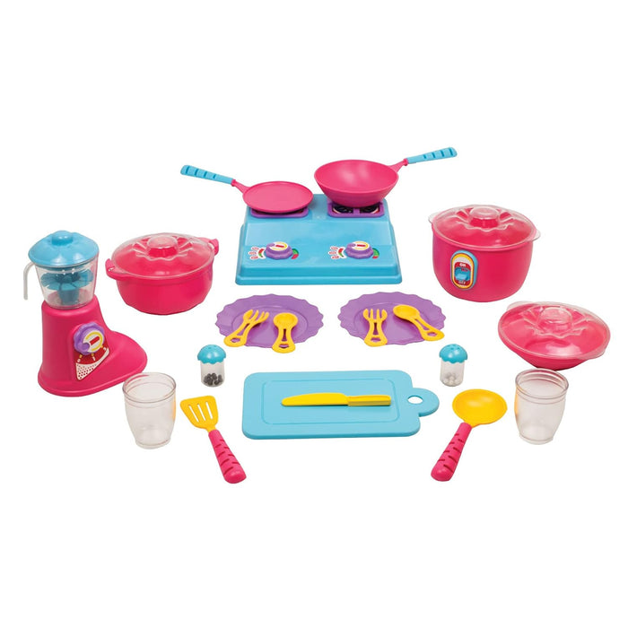 Giggles Funskool - Plastic, Complete Kitchen Set, 29 Piece Colourful Pretend and Play Cooking Set, Language and Social Skills, Role Play, for 3 Years & Above, Preschool Toys