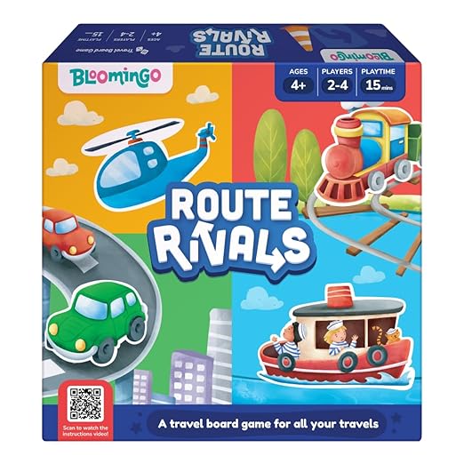 Bloomingo Board Game - Route Rivals: Thrilling Racing Game for Kids & Adults; Compete via Road, Rail, & Water