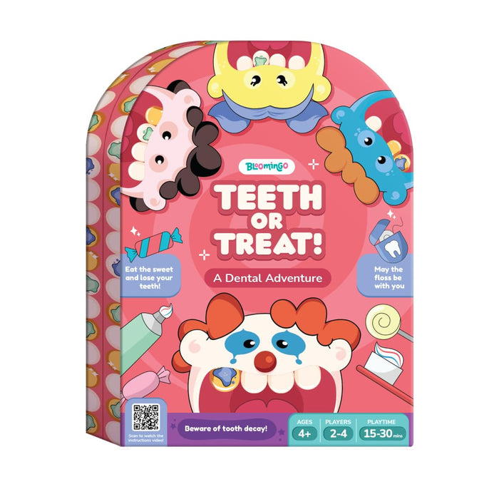 Bloomingo Board Game - Teeth or Treat: Exciting Dental Adventure game for Kids & Adults; Learn Dental Hygiene; Be the One with Last Laugh to Win