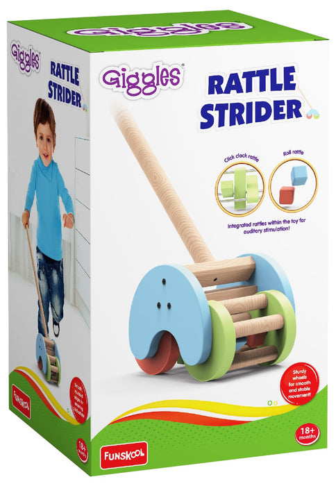 Funskool Giggles Rattle Strider Wooden,Push Along Toy, with Detachable Handle, Ideal for Toddlers, Playful Kid Toy, 18months and Above