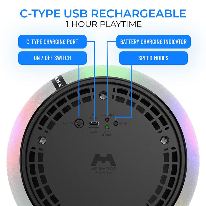 Mirana C-Type USB Rechargeable Hover Football Indoor Floating  | Air Football Neon Lite | Made in India Fun Toy Best Gift for Boys and Kids