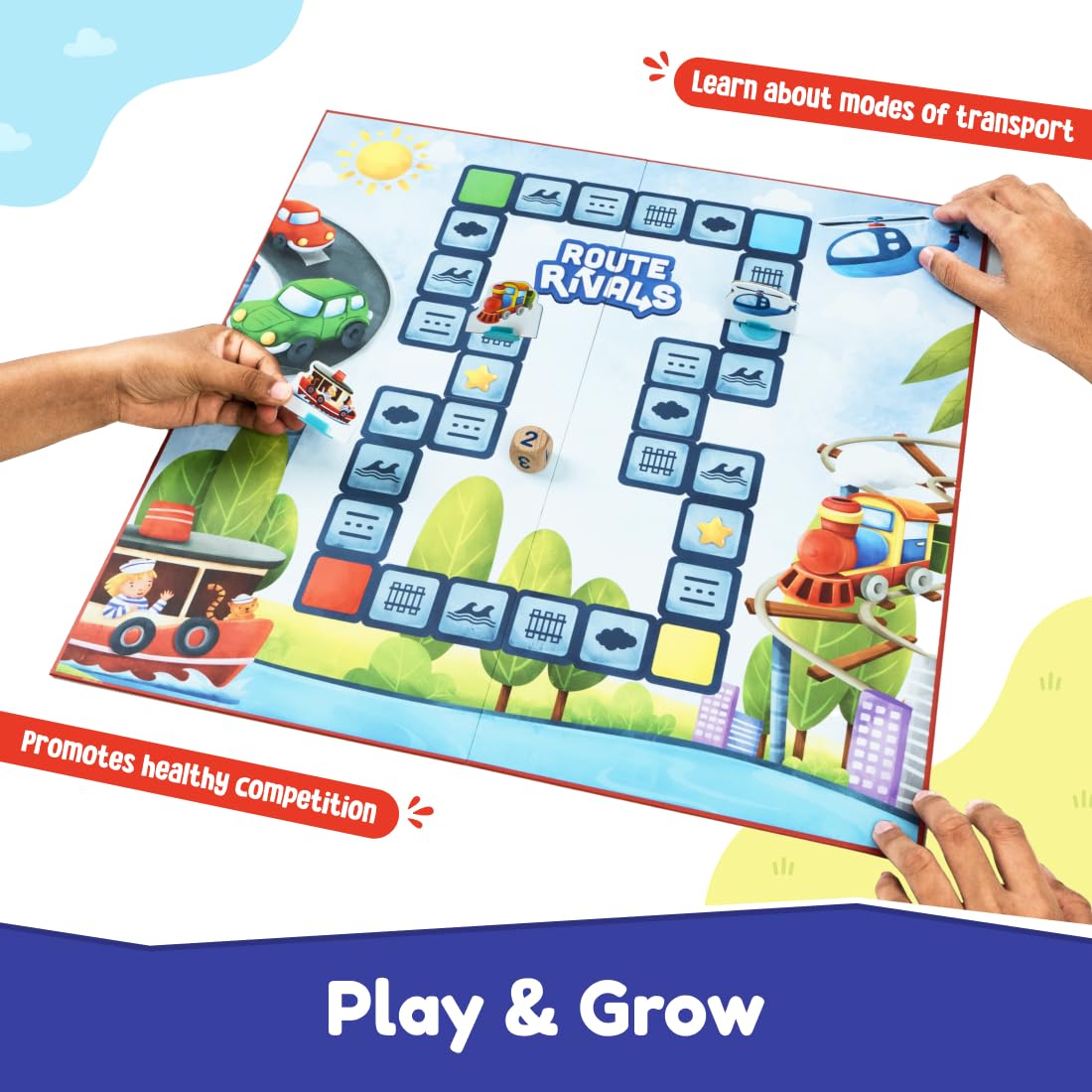Bloomingo Board Game - Route Rivals: Thrilling Racing Game for Kids & Adults; Compete via Road, Rail, & Water
