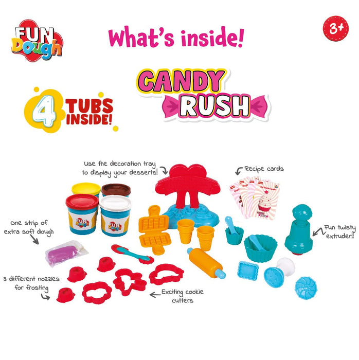 Fun Dough Fundough Funskool Playset Candy Rush, Food Themed Playset, Multicolour, Dough, Toy, Shaping, Sculpting, 3 Years and Above