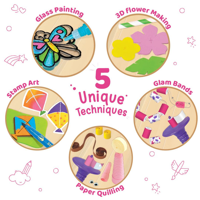 Imagimake Fabulous Craft Kit-Arts & Crafts Kids Ages 6-8-Suncatcher Kits Kids-Glass Painting,Paper Quilling Kit,Stamp Kids- Princess,Unicorn Toys- Gifts 5,6,7,8,9 Year Old Girls - Multicolo