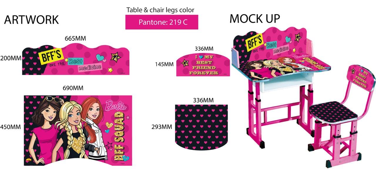 Ramson Adjustable Table & Chair Set with Barbie Graphic Print for Kids