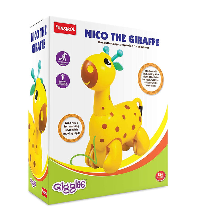 Funskool Giggles, Nico The Giraffe, Cute little Giraffe, Pull Along Toy, Head bobs up and down, tail wags, 18 months and above