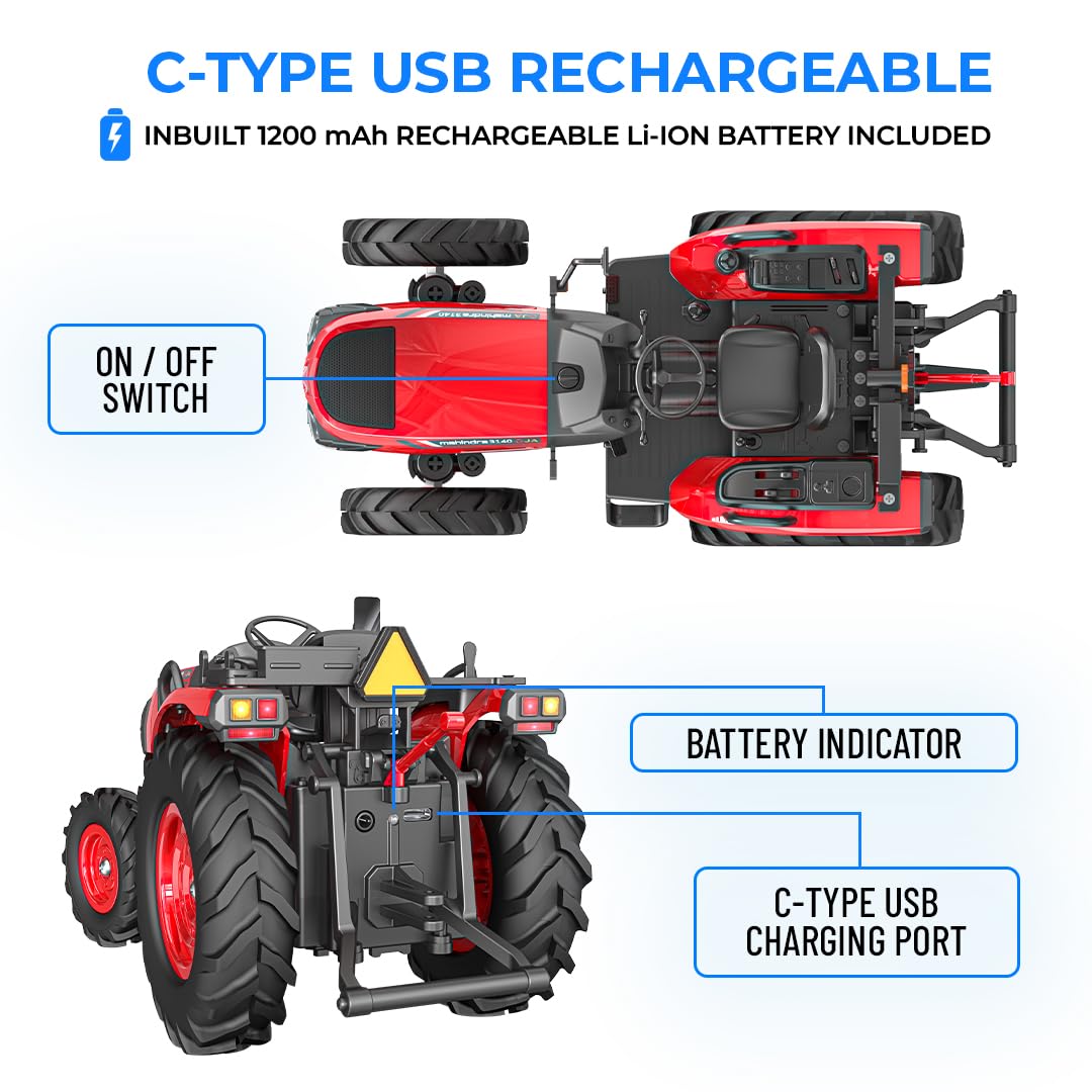 Mahindra OJA RC Tractor Toy for Kids | Remote Controlled ATV Truck | Type-C USB Rechargeable | in-Built Bluetooth Speakers | Orignally Licensed Model Vehicle | Gift for Boys