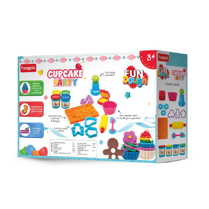 Funskool-Fundough Playset Cupcake Party, Make Colourful Cupcakes and Cookies with fun dough, Multicolour, Dough, Toy, Shaping, Sculpting, 3 Years