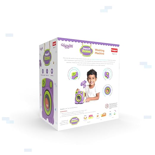 Giggles Funskool Happy Lil Home Washing Machine, Electronic Pretend Playset Toy for Kids with Rotating Drum, Encourages Learning & Development, Fun Activity Gift Set for Kid, Age 3+ Years