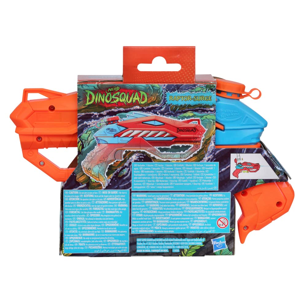 Super Soaker Nerf Dinosquad Raptor-Surge Water Blaster for Holi, Trigger-Fire Soakage for Outdoor Water Games On Holi Festival, Branded Toy Pichkari for 6+